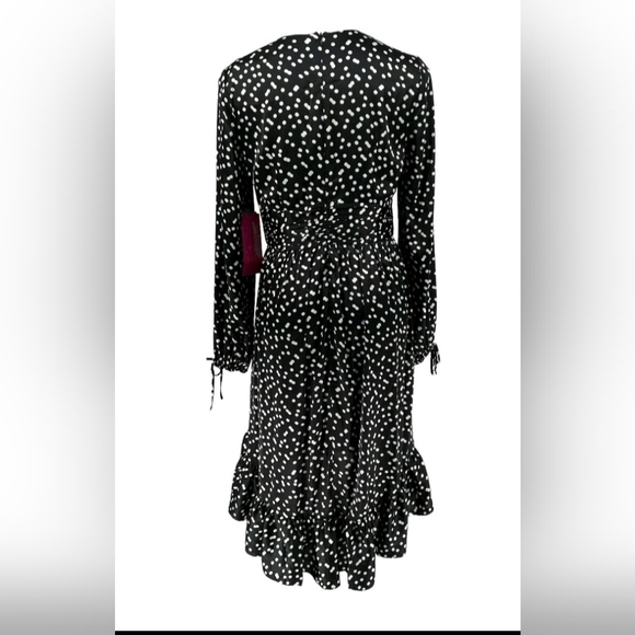 Betsey Johnson Black and White Polka Dot Low High Sleeve Dress Wirh CHERRY - Picture 2 of 5